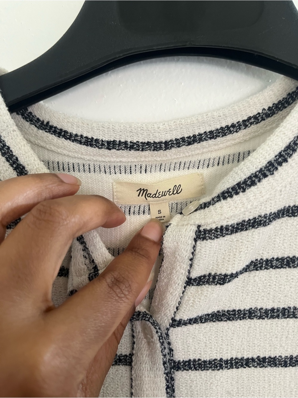 Madewell White and Black Striped Sleeveless Button Crop Top - Picture 3 of 5